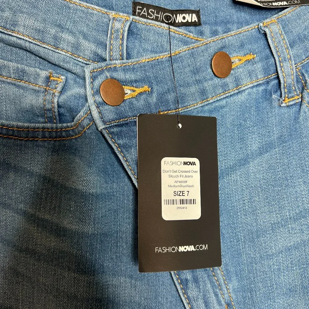 NWT! Fashion Nova "Don't Get Crossed Over Slouch Fit" High Rise Jeans Size 7 - Picture 9 of 15